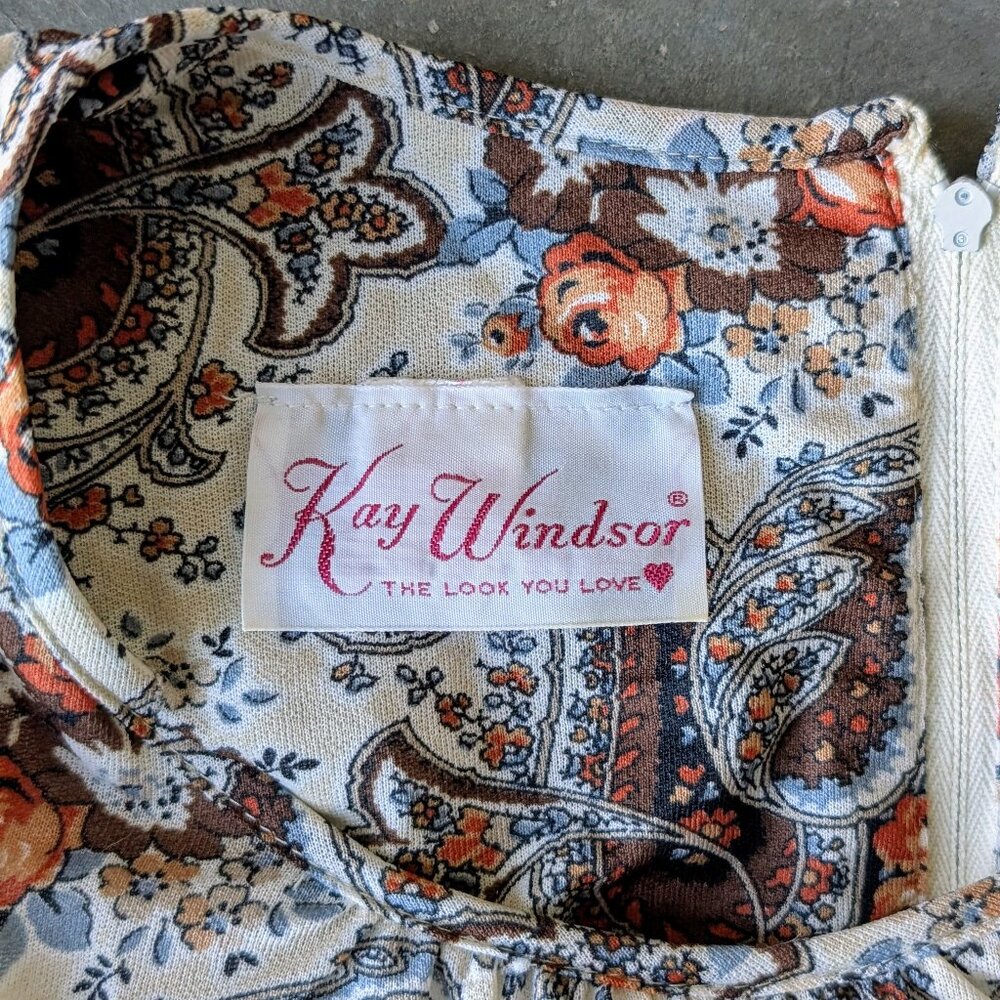 Vintage 60s Kay Windsor Brown Paisley Midi Dress Jacket Matching Set union made - Picture 6 of 16